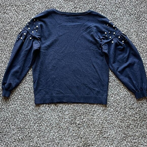 INC International Blouse Womens XL Navy Blue Pearl Embellished Long Sleeve Shirt - Picture 5 of 7